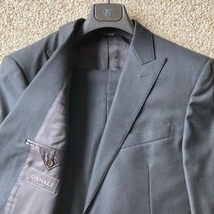 Canali Men's Brown Tonal Stripe 2 Btn Peak Lapel Wool Suit